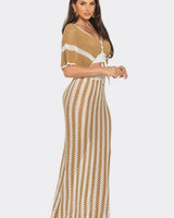 Boho-Chic Two-Piece Skirt Set (Taupe) - view 2