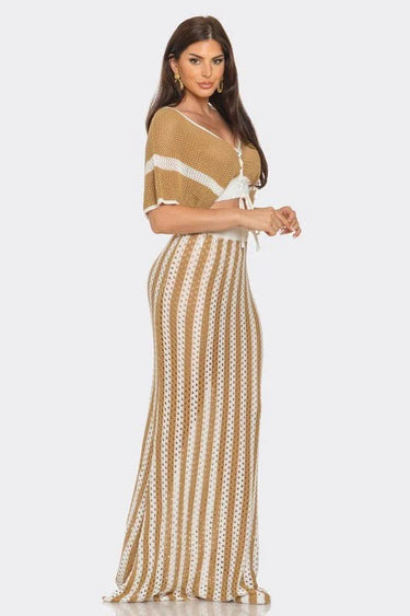 Boho-Chic Two-Piece Skirt Set (Taupe) - view 2
