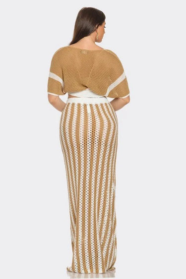 Boho-Chic Two-Piece Skirt Set (Taupe) - view 3