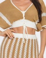 Boho-Chic Two-Piece Skirt Set (Taupe) - view 4