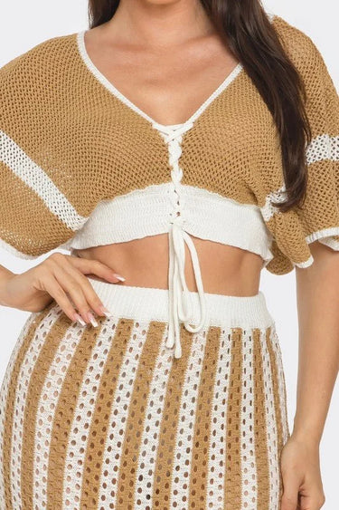 Boho-Chic Two-Piece Skirt Set (Taupe) - view 4