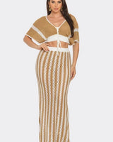 Boho-Chic Two-Piece Skirt Set (Taupe) - front view