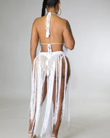 Hottest Days White Crochet Cover Up with Fringe Detail - view 3