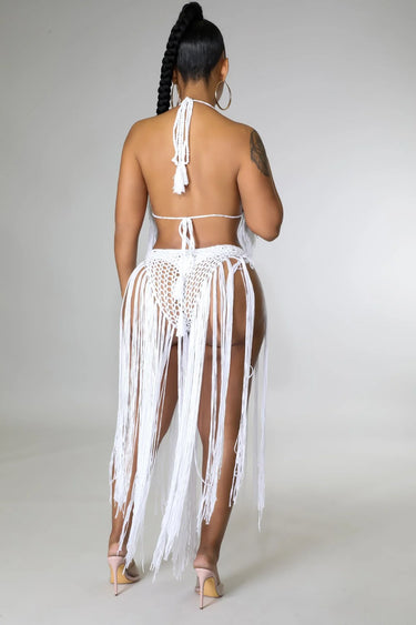 Hottest Days White Crochet Cover Up with Fringe Detail - view 3