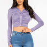 Cropped Button Lavender Crop Top with Ruched Front for women - crop top by Palazzo Couture