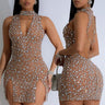 Crystal Blaze Cut - Out Mini Dress - Taupe - Palazzo Couture Online