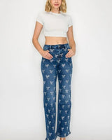 Crystal Bow Embellished Straight-Leg Jeans - Blue - view 2