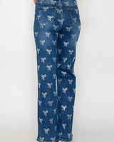 Crystal Bow Embellished Straight-Leg Jeans - Blue - view 4