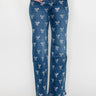 Crystal Bow Embellished Straight-Leg Jeans - Blue - front view