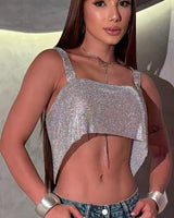 milky silver crystal chainmail top front view