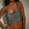 silver black crystal chainmail top front view