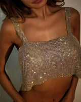 silver gold crystal chainmail top front view