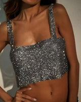 Crystal Chainmail Top - Silver/Black - Palazzo Couture Online