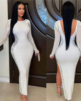 Rhinestone maxi dress with sheer long sleeves