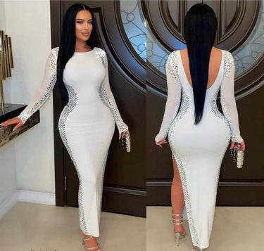 Crystal Contour Rhinestone Maxi Dress (Ivory) - Palazzo Couture Online