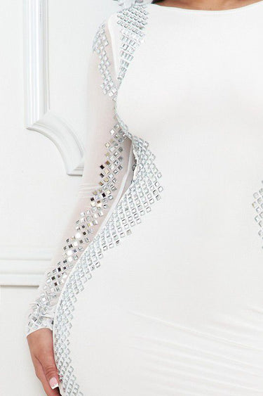 Crystal Contour Rhinestone Maxi Dress (Ivory) - Palazzo Couture Online