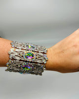 Crystal Cuff Bracelet with Oval Stones in Gold or Silver Finish - chic women's accessory