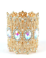 Crystal Cuff Bracelet with Oval Stones in Gold or Silver Finish - trendy women's jewelry
