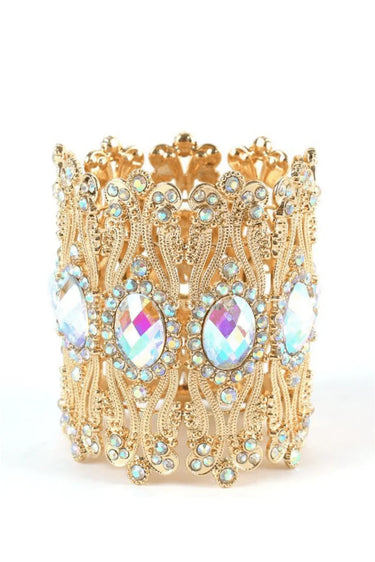 Crystal Cuff Bracelet with Oval Stones in Gold or Silver Finish - trendy women's jewelry