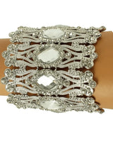 Crystal Cuff Bracelet with Oval Stones in Gold or Silver Finish - women's statement jewelry
