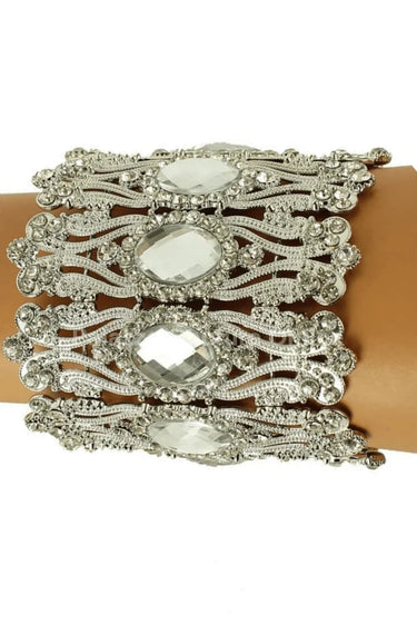 Crystal Cuff Bracelet with Oval Stones in Gold or Silver Finish - women's statement jewelry