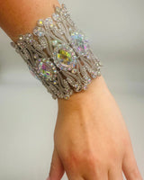 Crystal Cuff Bracelet with Oval Stones in Gold or Silver Finish - elegant piece by Palazzo Couture