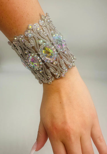 Crystal Cuff Bracelet with Oval Stones in Gold or Silver Finish - elegant piece by Palazzo Couture