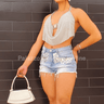 Crystal Denim Shorts - Palazzo Couture Online