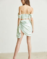 Draped mint green skirt with attached underlay