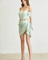 Women's Green skirt set corset style back view