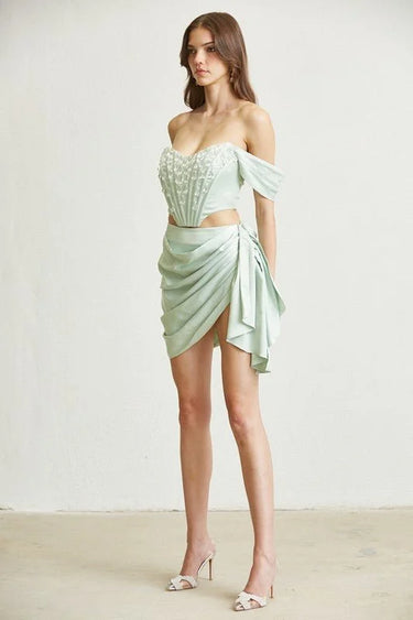 Women's Green skirt set corset style back view