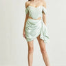 Crystal Droplet Mint Green Corset Skirt Set close up of corset top design and fabric