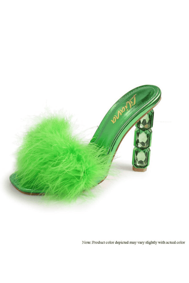 Crystal Feather High Heel Green - Palazzo Couture Online