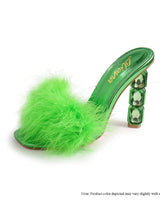 Crystal Feather High Heel Green - women's statement party shoes