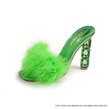 Crystal Feather High Heel Green - women's statement party shoes