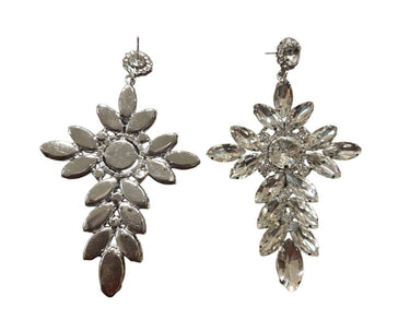 Crystal Flower Drop Earrings - Silver - Palazzo Couture Online