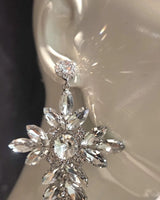 Crystal Flower Drop Earrings-Silver - view 2