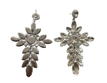 Crystal Flower Drop Earrings-Silver - view 3