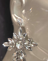 Crystal Flower Drop Earrings - Silver - Palazzo Couture Online