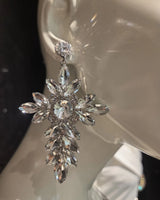 Crystal Flower Drop Earrings-Silver - front view