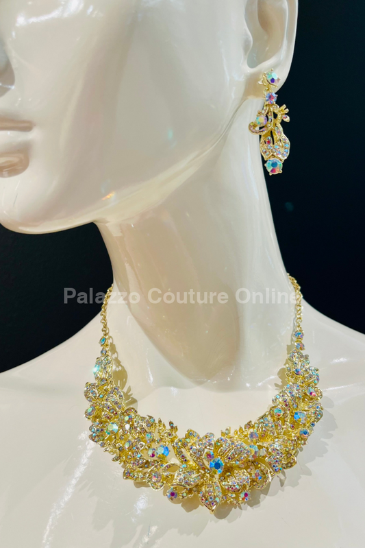 Crystal Flowers Necklace Set (Gold-Iridescent) One Size / Silver Necklaces