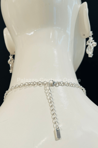 Crystal Flowers Necklace Set (Silver) - Palazzo Couture Online