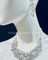 Crystal Flowers Necklace Set (Silver) for women - fashion jewelry by Palazzo Couture