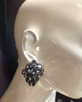 Crystal Gems Statement Earrings - Black - Palazzo Couture Online
