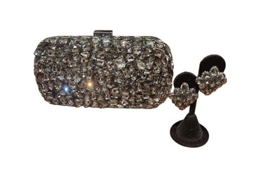 Crystal Gems Statement Earrings - Black - Palazzo Couture Online