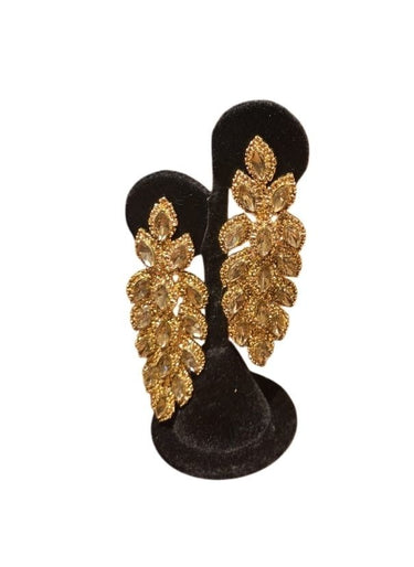 Crystal Leaf Drop Earrings - Gold - Palazzo Couture Online