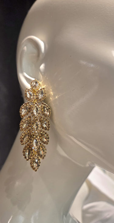 Crystal Leaf Drop Earrings - Gold - Palazzo Couture Online