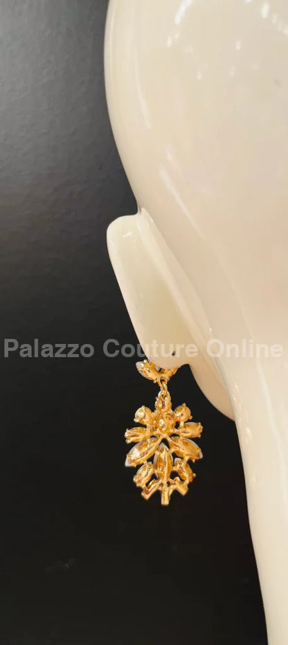 Crystal Rosette (Gold) Drop Evening Earrings