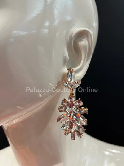 Crystal Rosette (Gold) Drop Evening Earrings