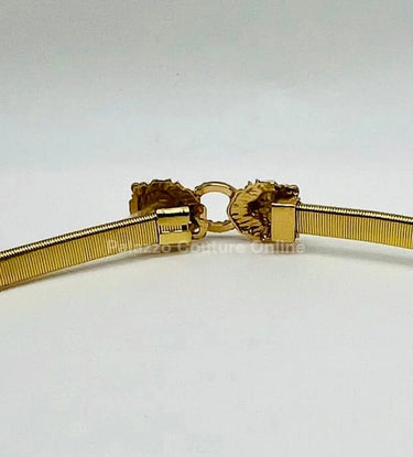 Crystal Safari Elastic Lion face Belt Gold - elegant belt accessory by Palazzo Couture